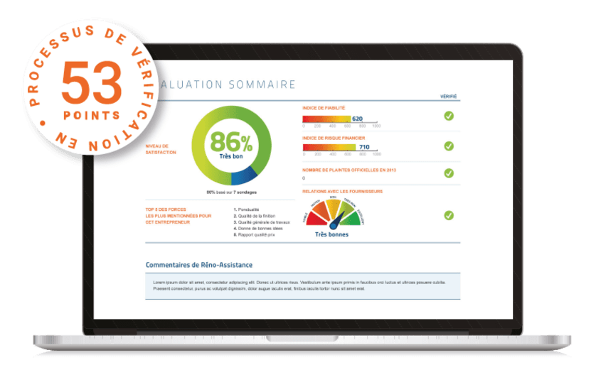 écran d'ordinateur avec page processus vérification en 53 points